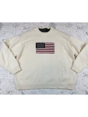 EUC Vintage American Flag Knit Sweater Men’s  Pullover Cotton Traders USA XL